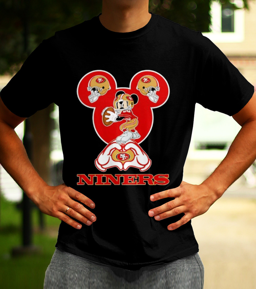Mickey Mouse San Francisco 49ers Niners Love Heart Hands T-Shirt