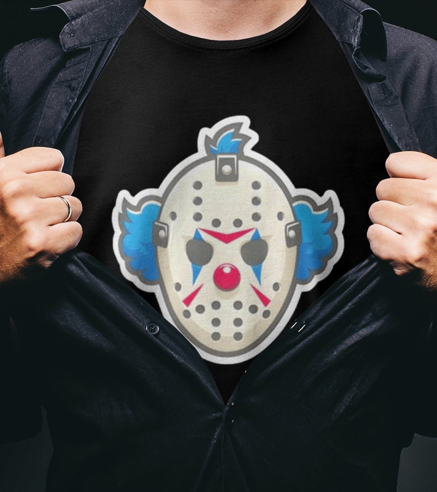 Killer Clown Hockey Mask Horror Mashup Iconic Creepy Face T-Shirt