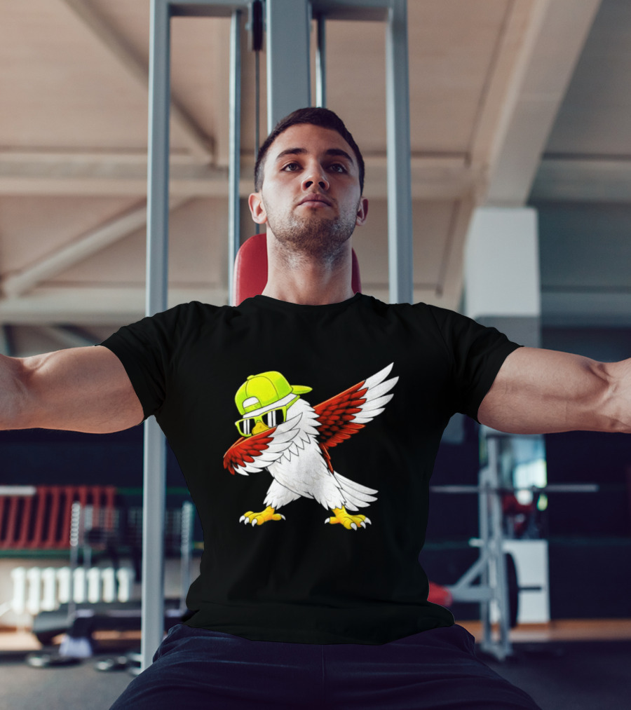 Sea Hawk Dabbing Bird In Neon Cap Football Fan Fun T-Shirt