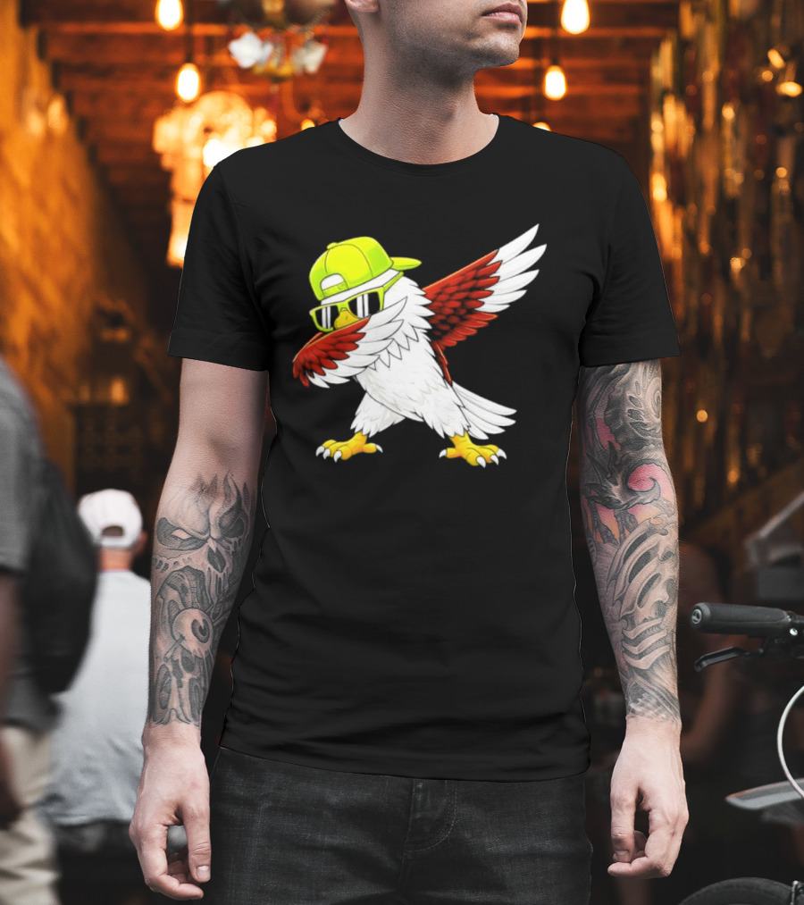 Sea Hawk Dabbing Bird In Neon Cap Football Fan Fun T-Shirt