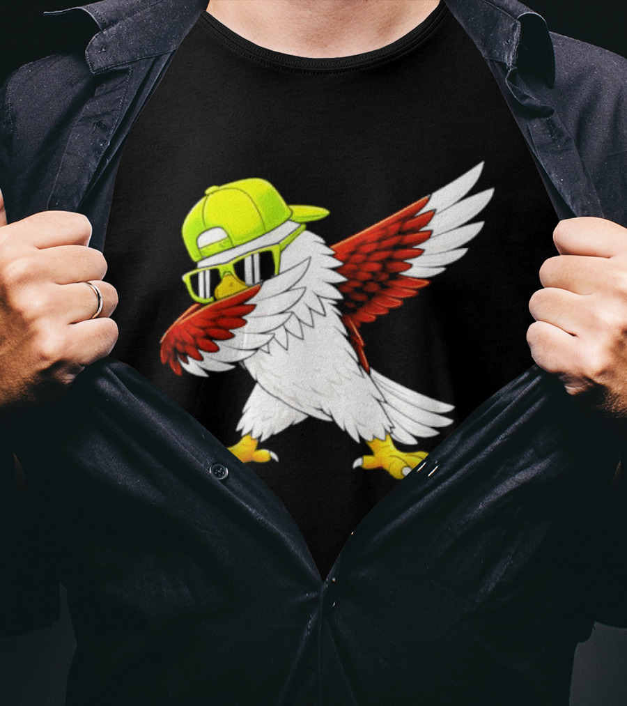 Sea Hawk Dabbing Bird In Neon Cap Football Fan Fun T-Shirt