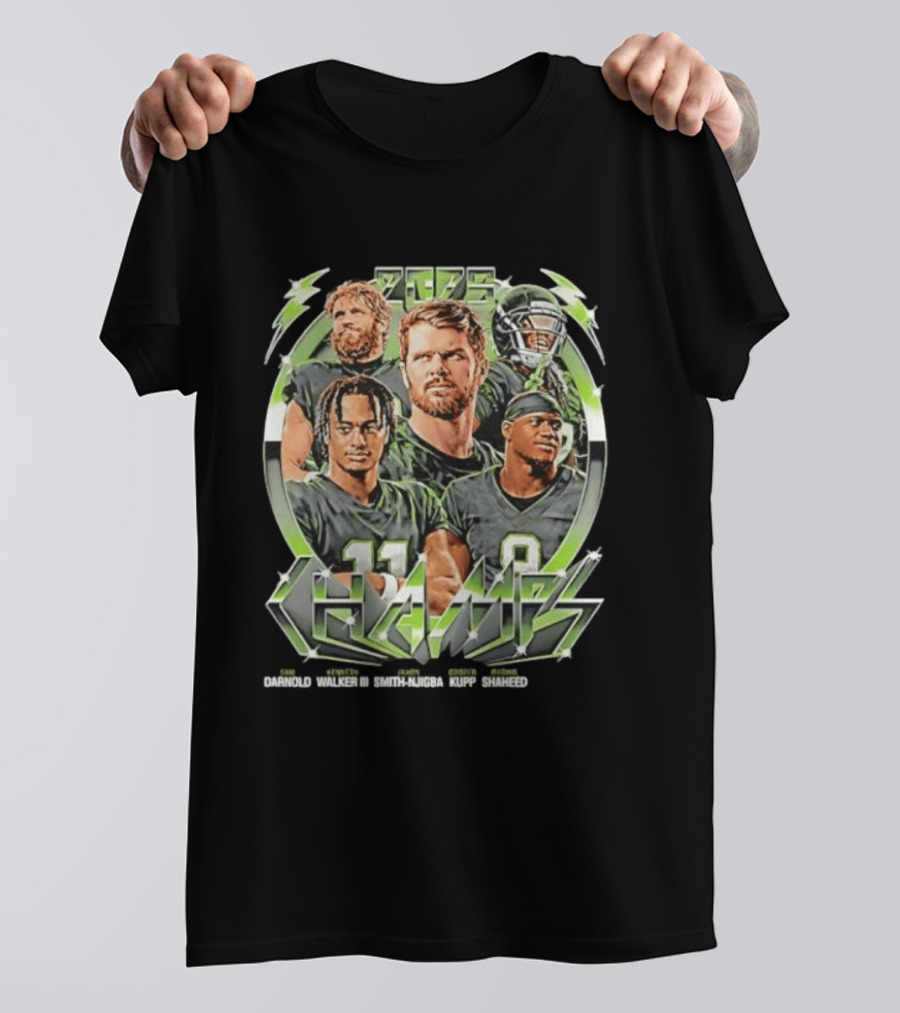 Seattle Seahawks Darnold Walker III Smith Njigba Kupp Shaheed 2025 Champs T-Shirt