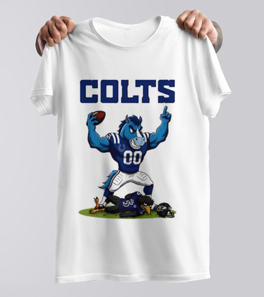 Indianapolis Colts Horse Mascot Defeats Baltimore Ravens Bird Rivalry Football Showdown T-Shirt