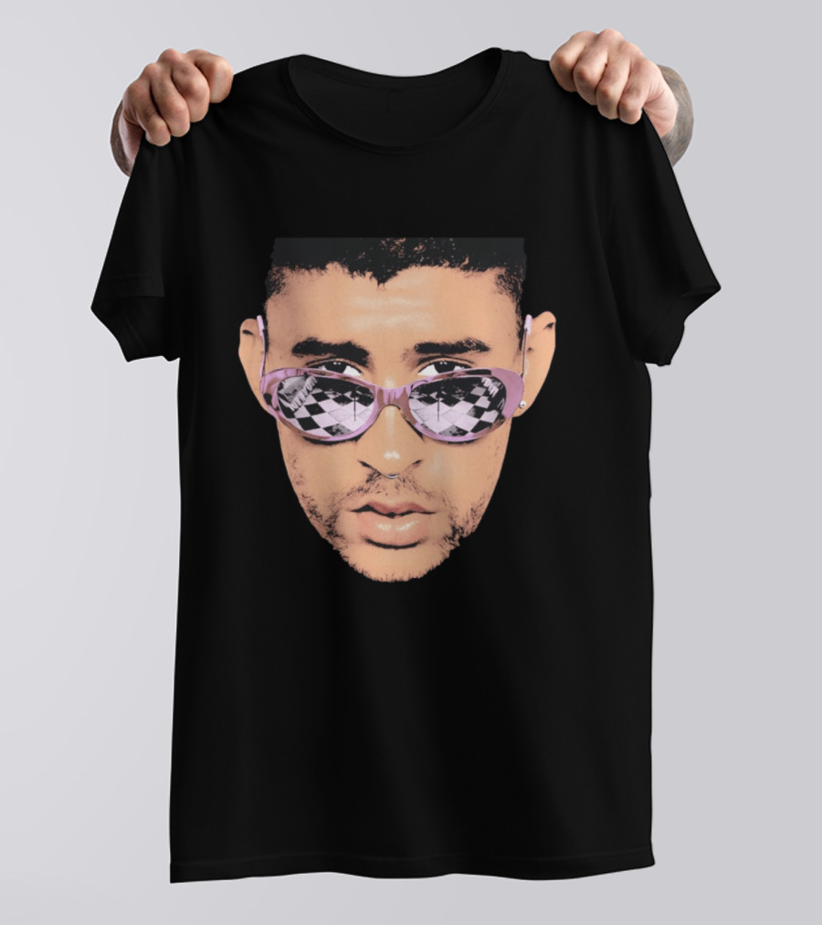 Bad Bunny Big Face Pastel Sunglasses Checkered T-Shirt