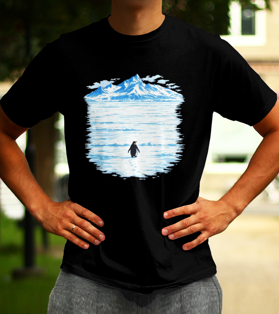 Penguin But Why Snowy Mountain Reflection T-Shirt