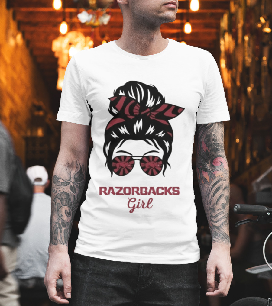 Razorbacks Girl Messy Bun Sunglasses T-Shirt