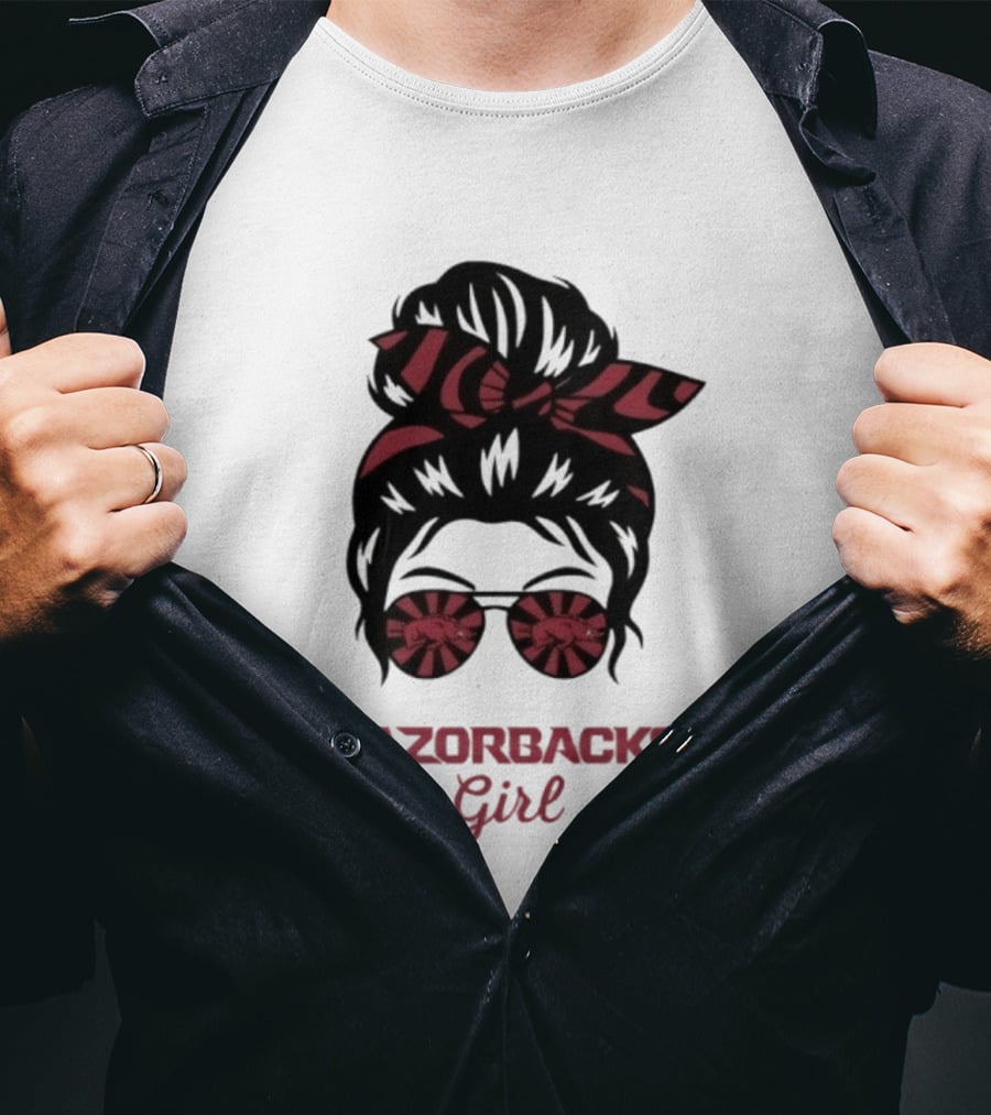 Razorbacks Girl Messy Bun Sunglasses T-Shirt