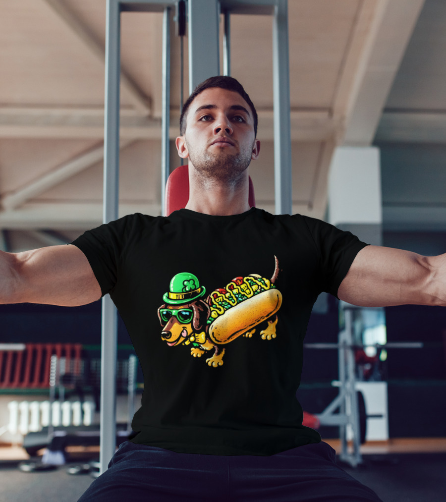 St Patricks Day Chicago Hot Dog Wearing Irish Hat And Glasses T-Shirt
