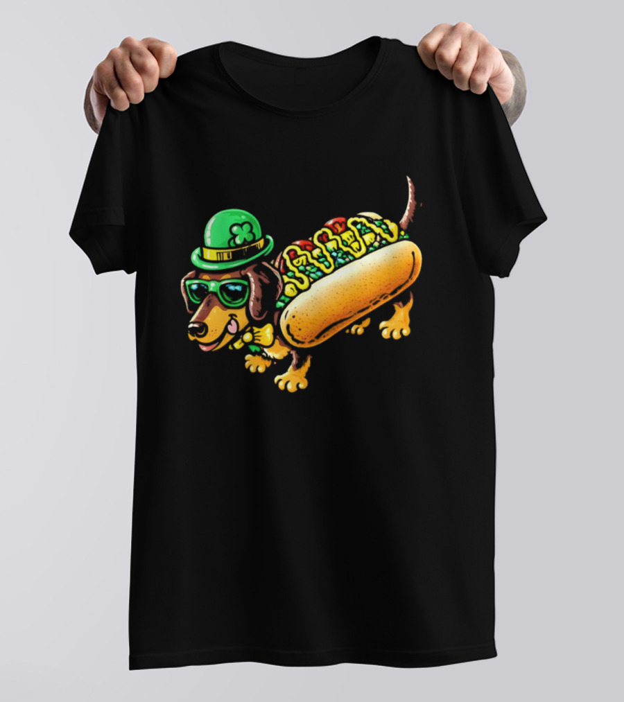 St Patricks Day Chicago Hot Dog Wearing Irish Hat And Glasses T-Shirt