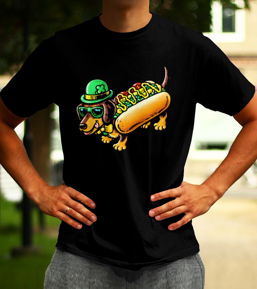 St Patricks Day Chicago Hot Dog Wearing Irish Hat And Glasses T-Shirt