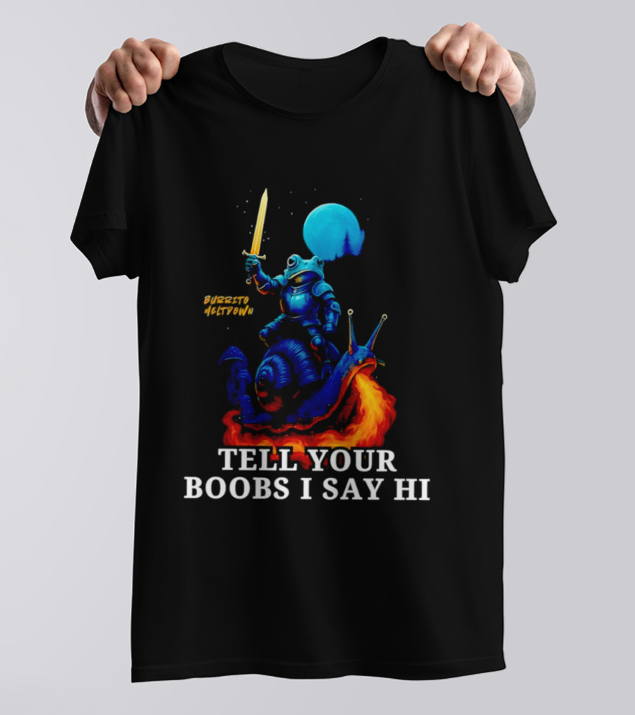 Burrito Meltdown Frog Knight Fire Breathing Snail Tell Your Boobs I Say Hi T-Shirt