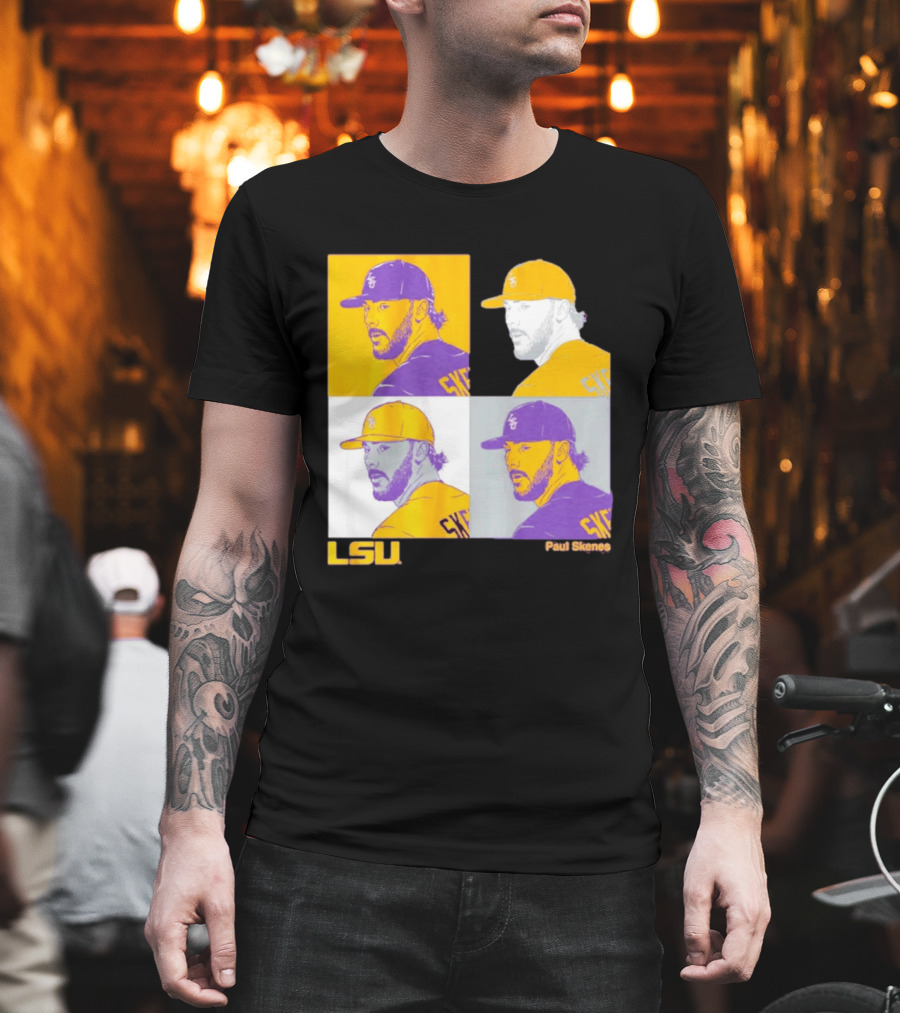 LSU Baseball Paul Skenes Colorful Collage Panels T-Shirt