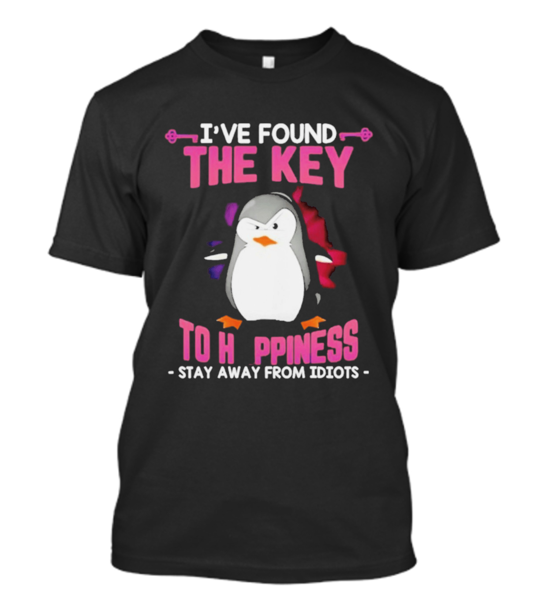 Penguin Key To Happiness Stay Away From Idiots T-Shirt