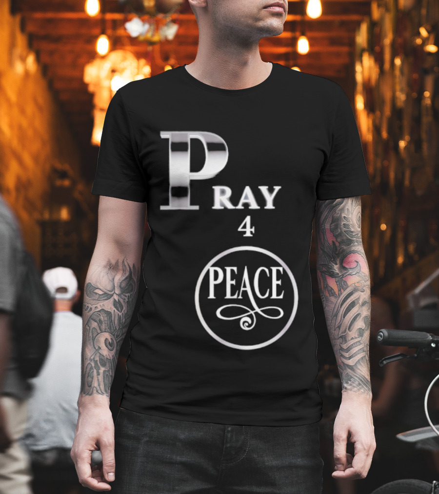 Pray 4 Peace Silver Letters Circular T-Shirt