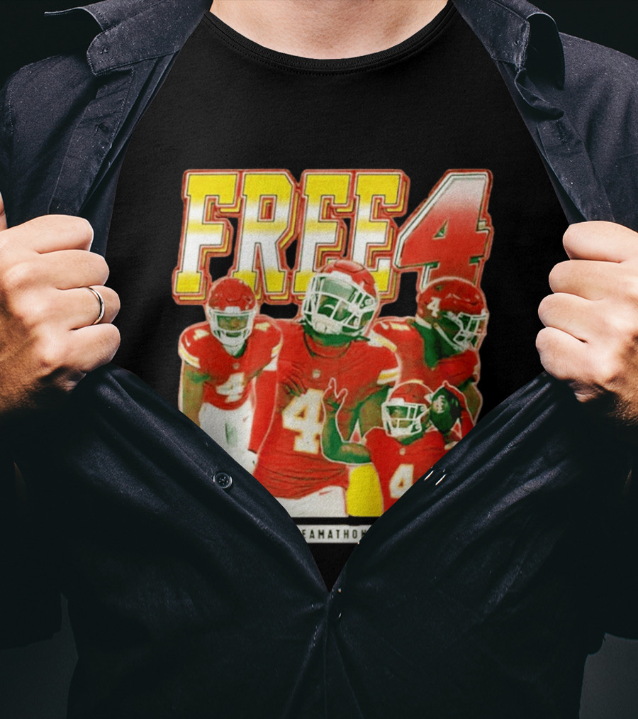 Free 4 Dreamathon Player Collage Red Football Jersey Number 4 T-Shirt