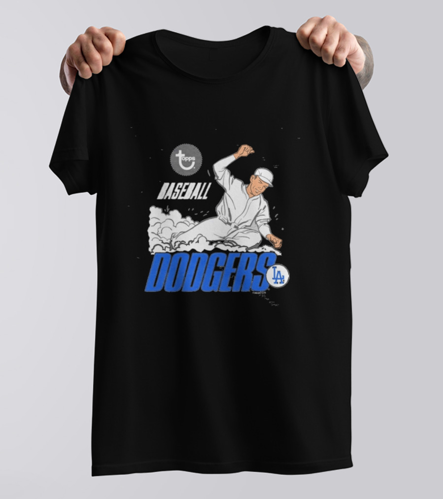 Dodgers LA Baseball Cartoon Topps MLB Raglan T-Shirt