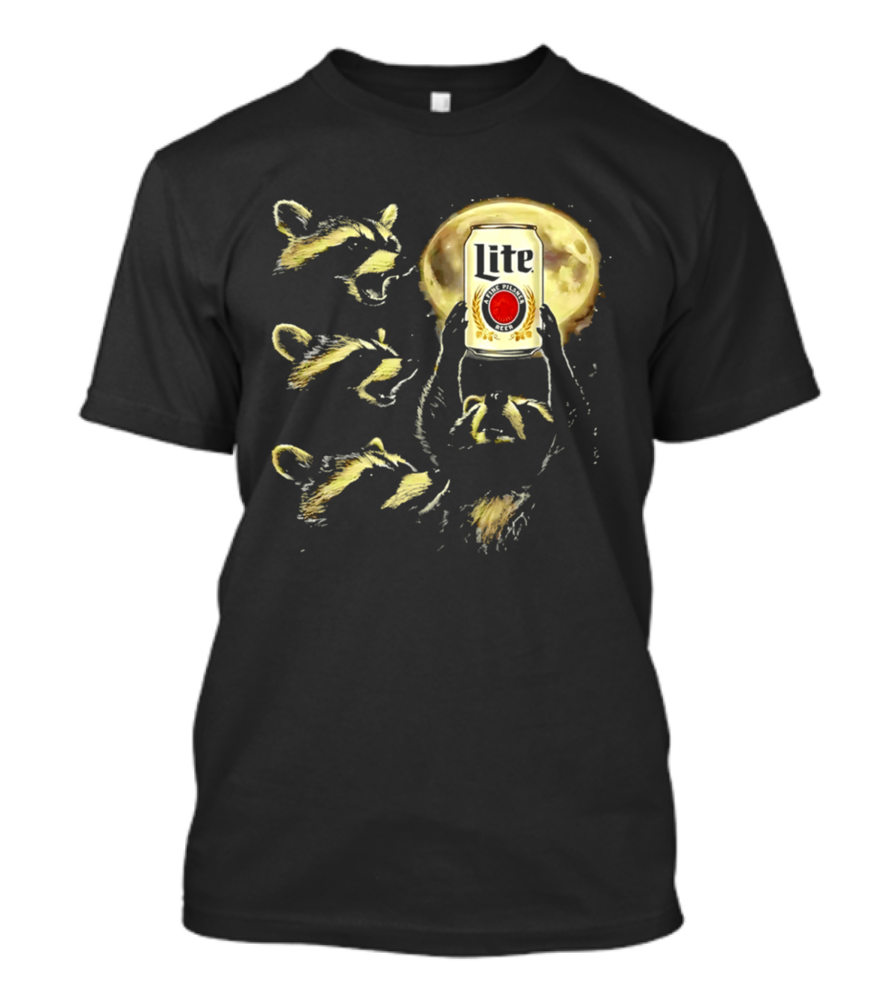 Moon Raccoon Lite Beer Can In Full Moonlight T-Shirt