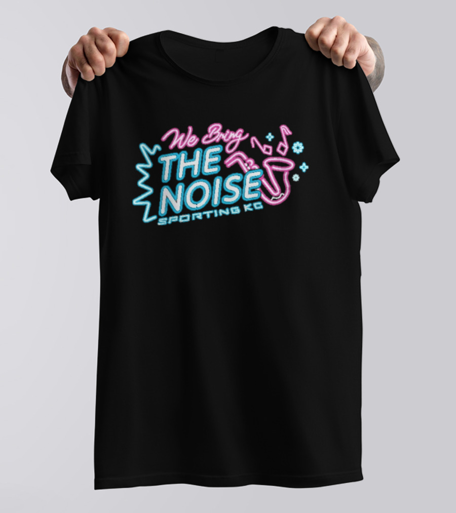 We Bring The Noise Sporting KC Blue Pink Saxophone T-Shirt