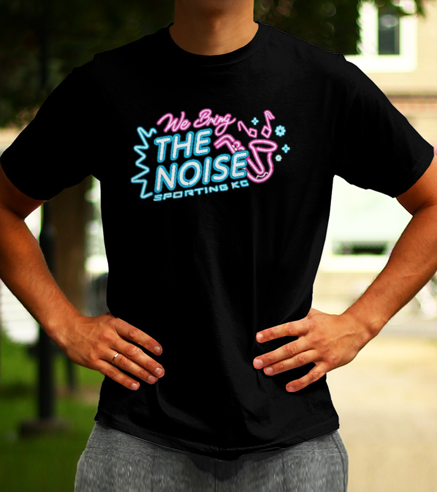 We Bring The Noise Sporting KC Blue Pink Saxophone T-Shirt