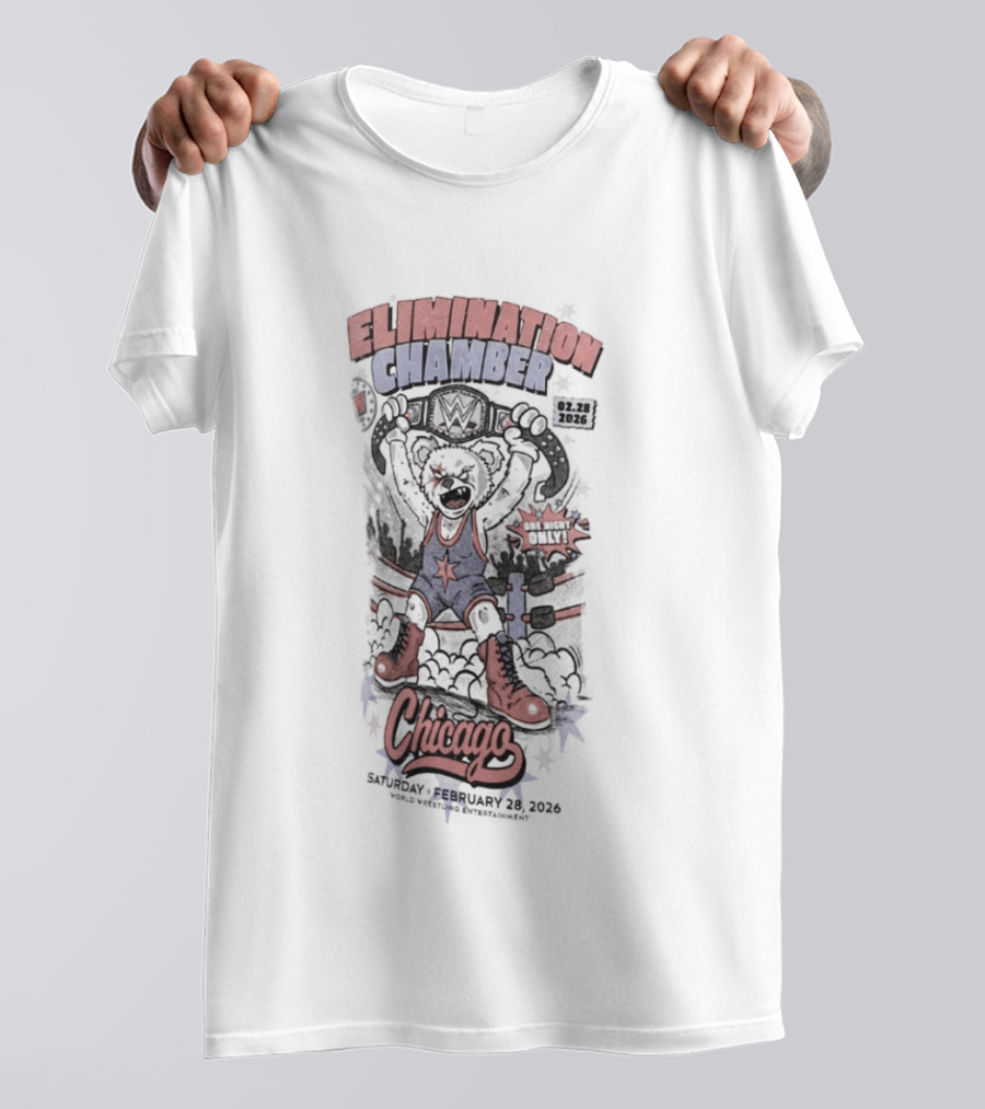 Elimination Chamber 2026 Chicago Cartoon Bear T-Shirt