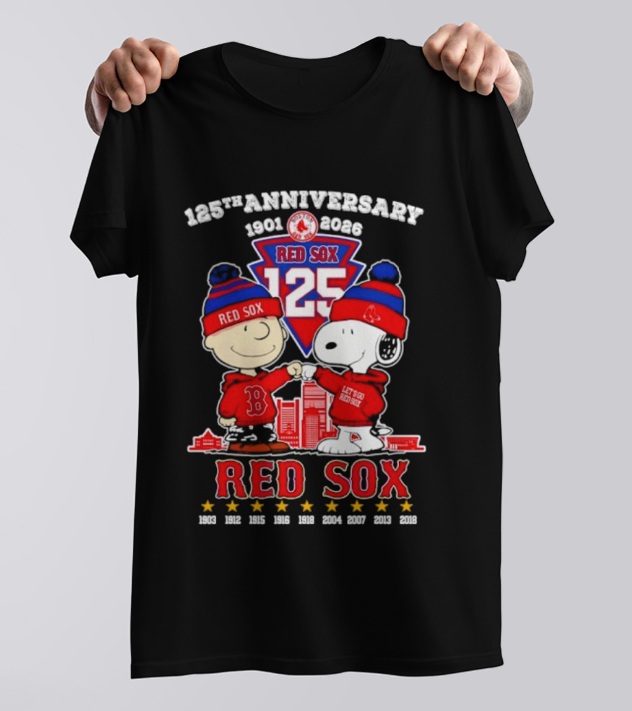 Charlie Brown Snoopy Peanuts Red Sox 125th Anniversary 1901 2026 T-Shirt