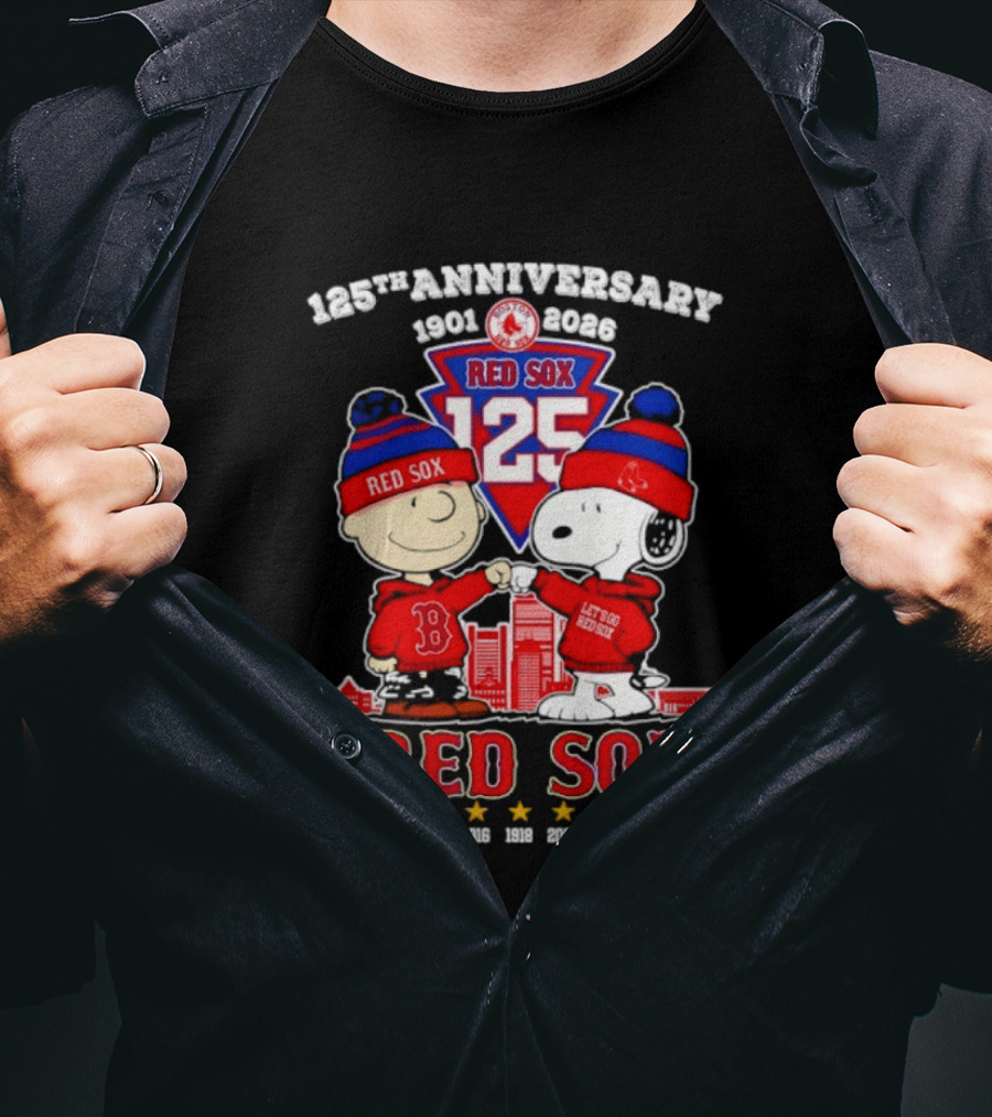 Charlie Brown Snoopy Peanuts Red Sox 125th Anniversary 1901 2026 T-Shirt