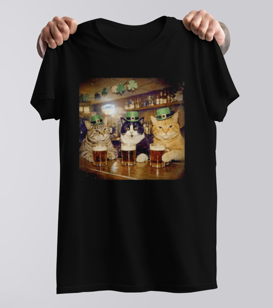 Saint Patrick's Day Cats With Green Hats Cheers T-Shirt