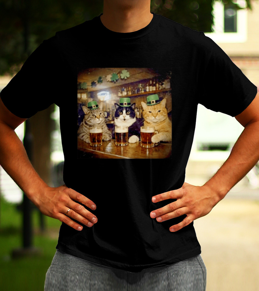 Saint Patrick's Day Cats With Green Hats Cheers T-Shirt