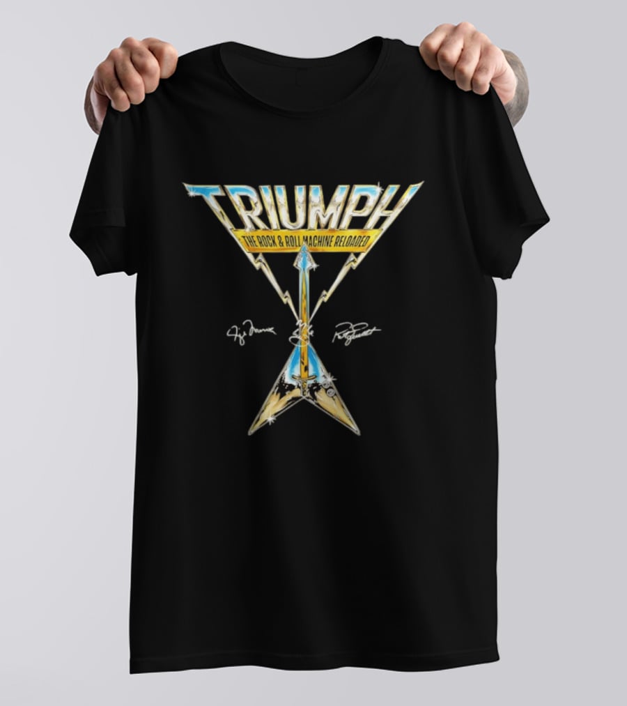 TRIUMPH The Rock & Roll Machine Reloaded Rik Emmett Mike Levine Gil Moore T-Shirt