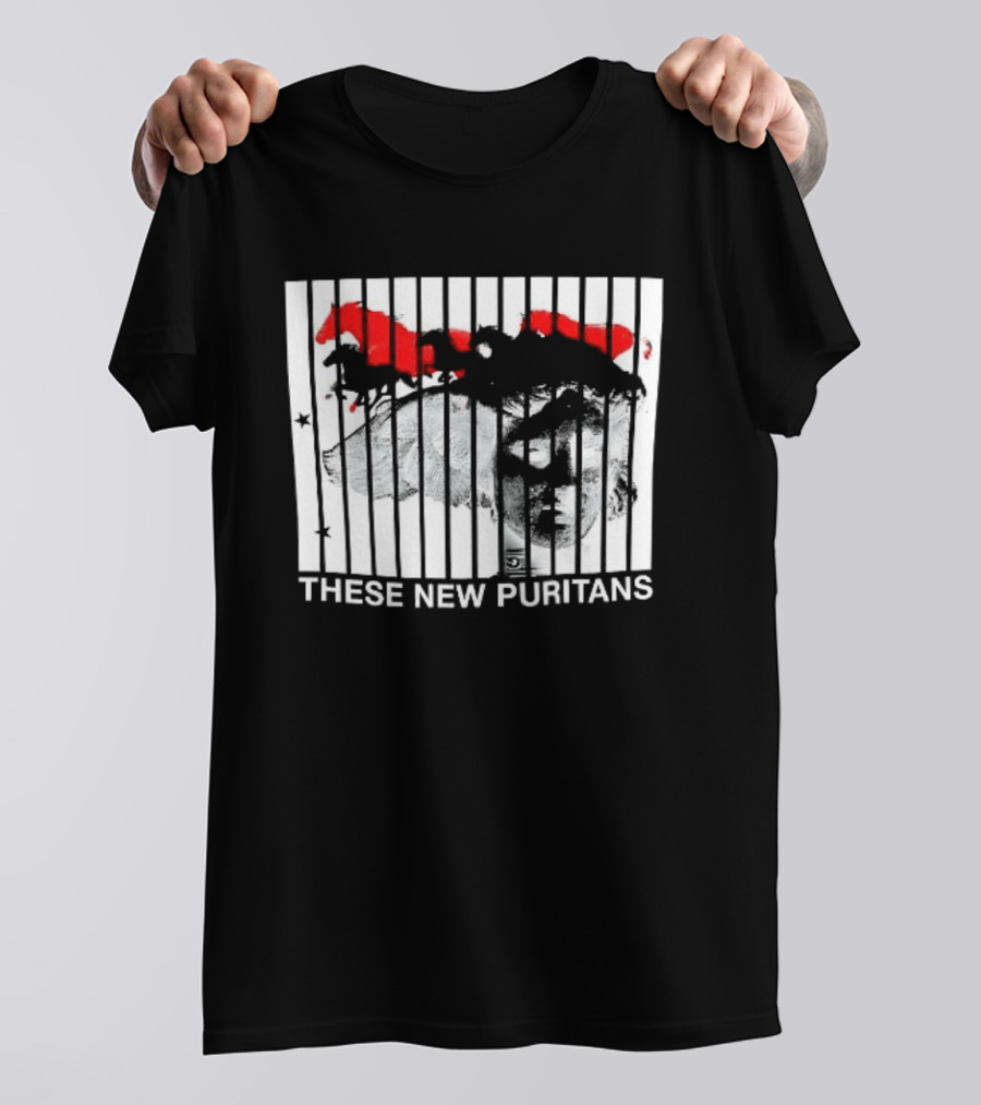 These New Puritans Face And Red Abstract Paint Stripes T-Shirt