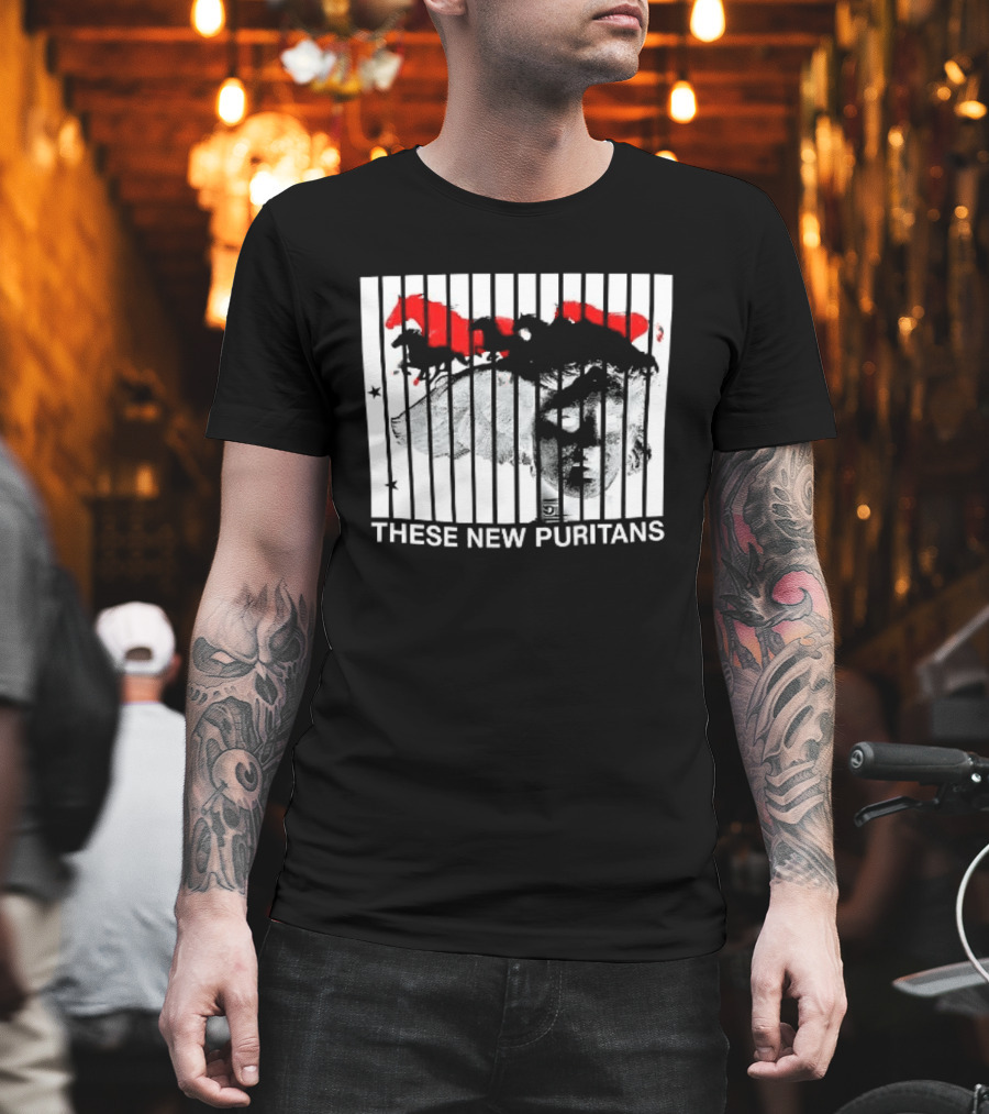 These New Puritans Face And Red Abstract Paint Stripes T-Shirt