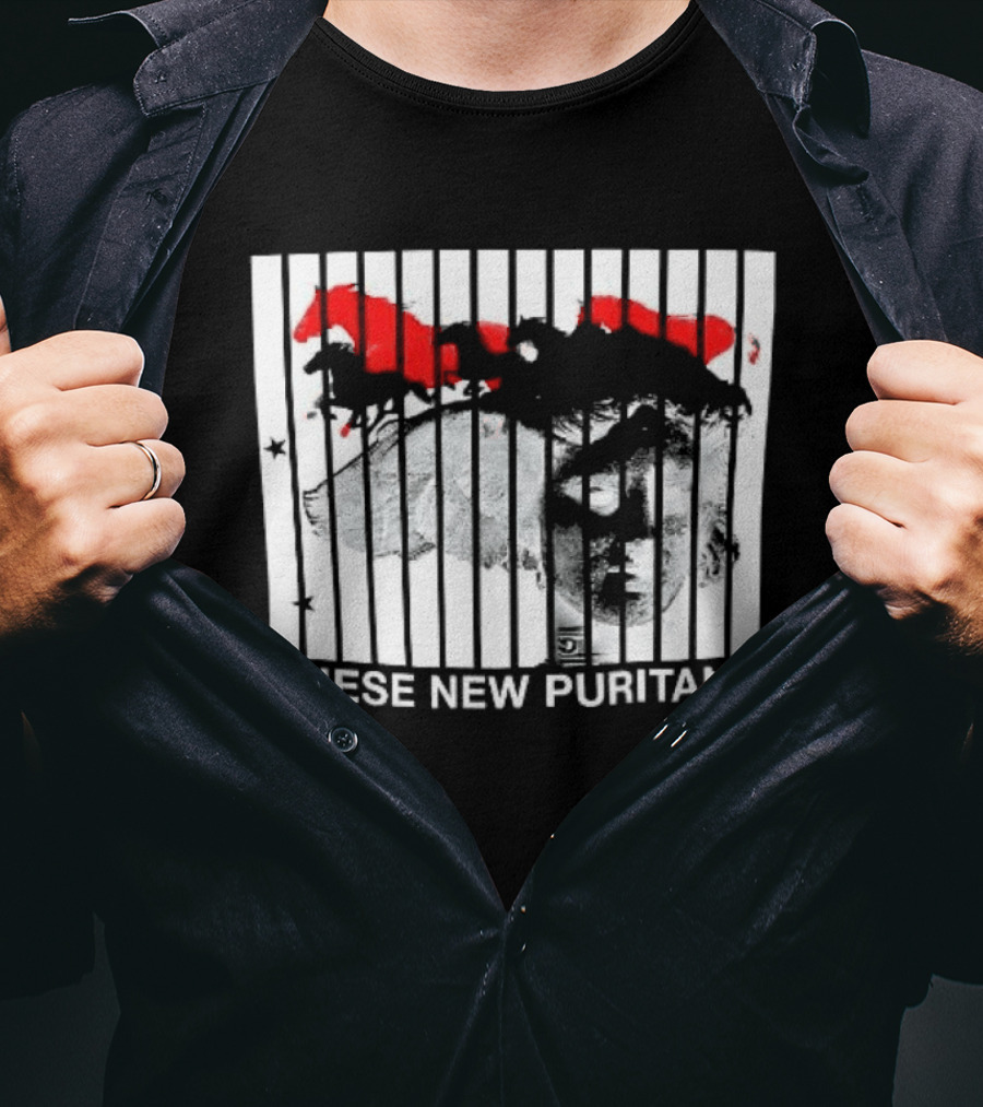 These New Puritans Face And Red Abstract Paint Stripes T-Shirt