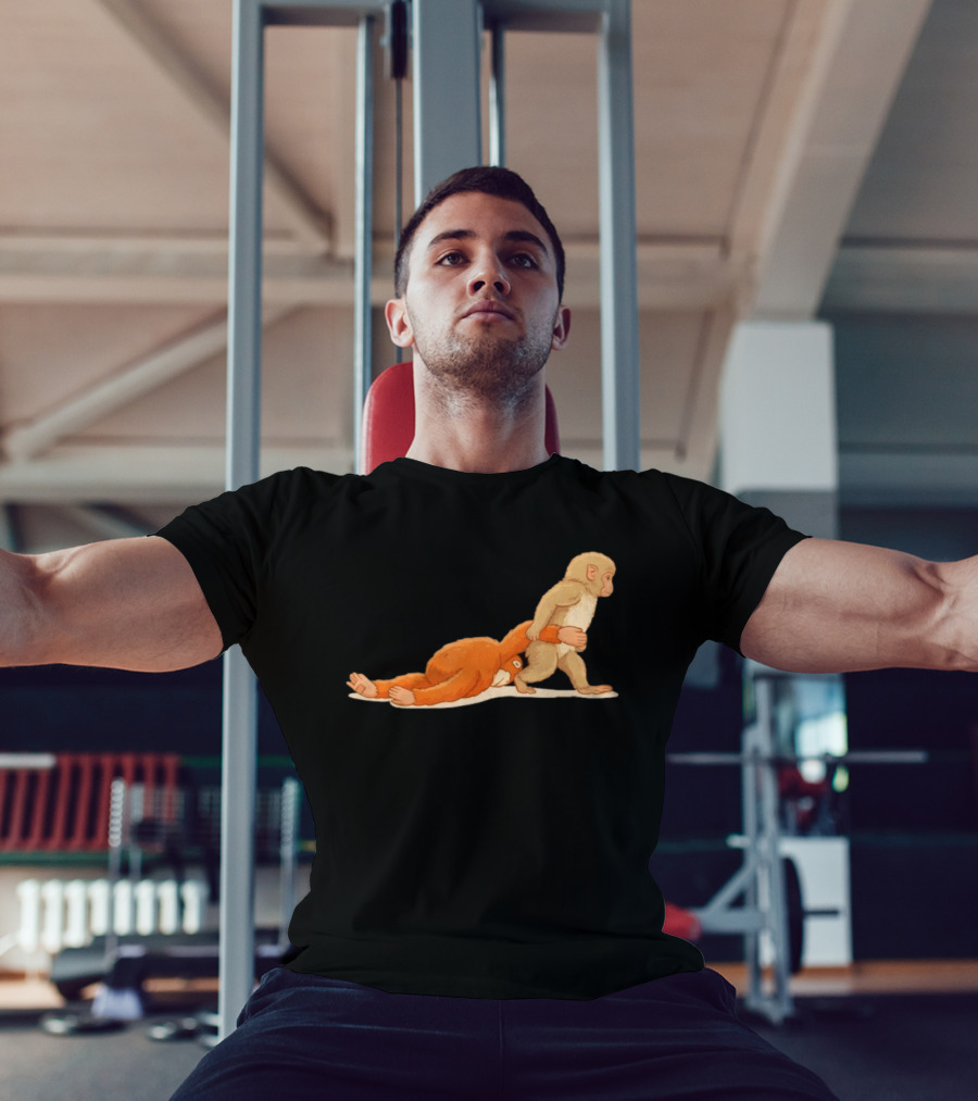 Baby Monkey Punch Hilarious Cartoon Primate Scene T-Shirt