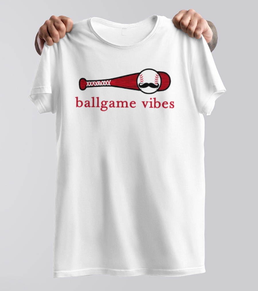 Ballgame Vibes Bat Baseball Mustache T-Shirt