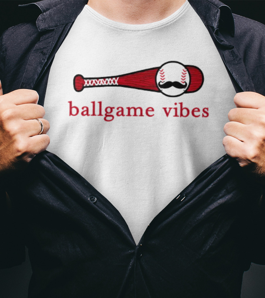 Ballgame Vibes Bat Baseball Mustache T-Shirt