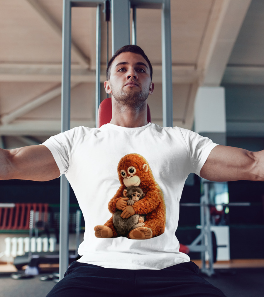 Punch Monkey Hugging Plush Baby Monkey T-Shirt