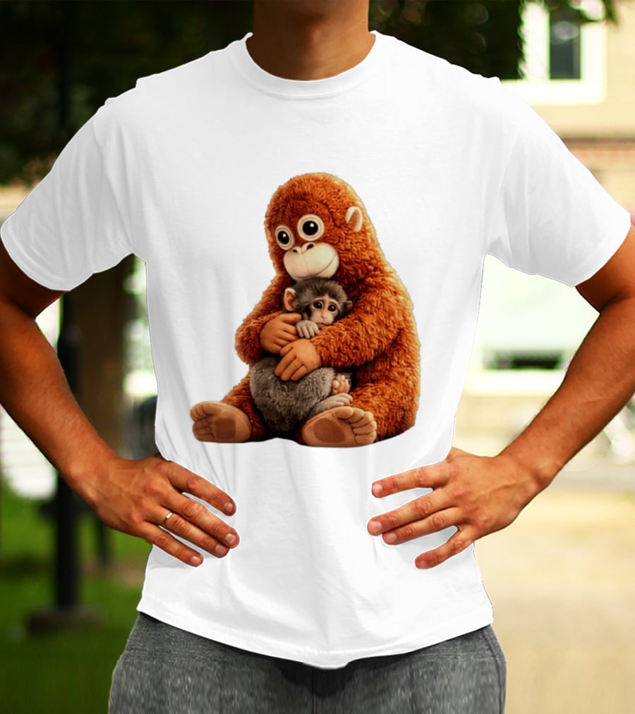 Punch Monkey Hugging Plush Baby Monkey T-Shirt