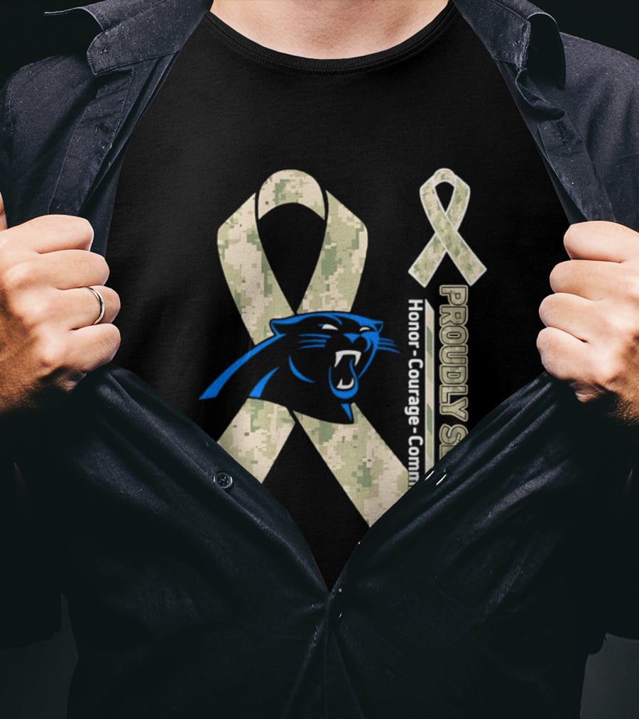 Carolina Panthers Camouflage Ribbon Proudly Served Honor Courage Commitment T-Shirt