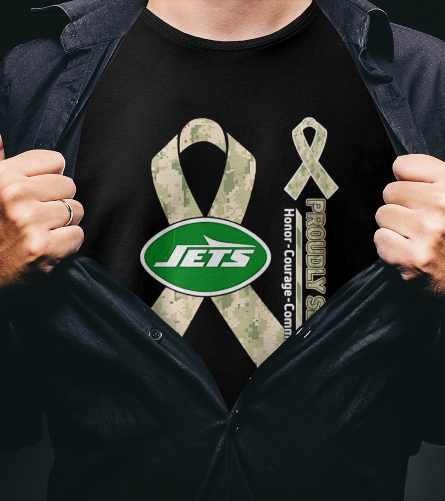 New York Jets Camo Ribbon Proudly Served Honor Courage Commitment T-Shirt