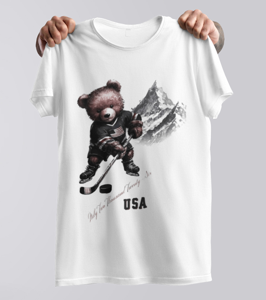 USA Ice Hockey Teddy Bear Italy 2026 T-Shirt
