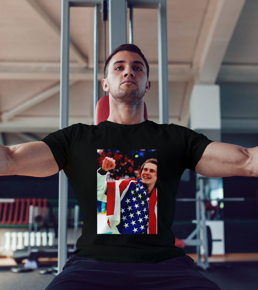 Jack Hughes Celebrating Team USA Hockey Star Spangled Moment T-Shirt