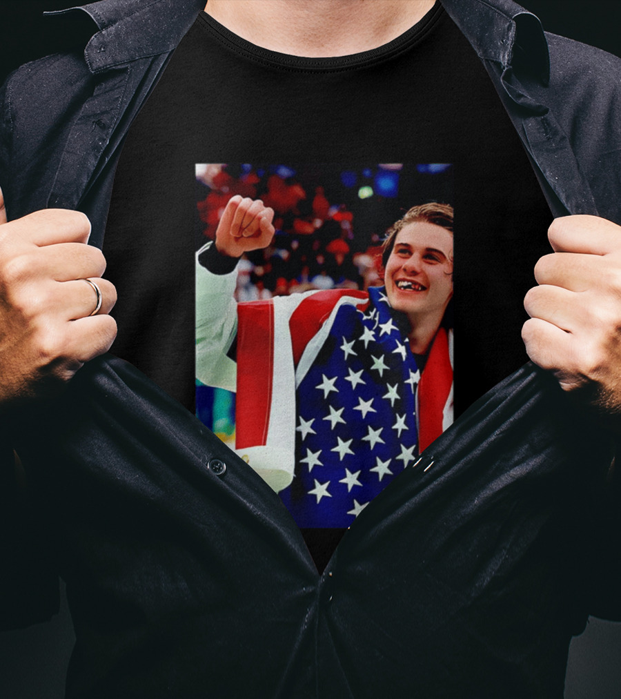 Jack Hughes Celebrating Team USA Hockey Star Spangled Moment T-Shirt