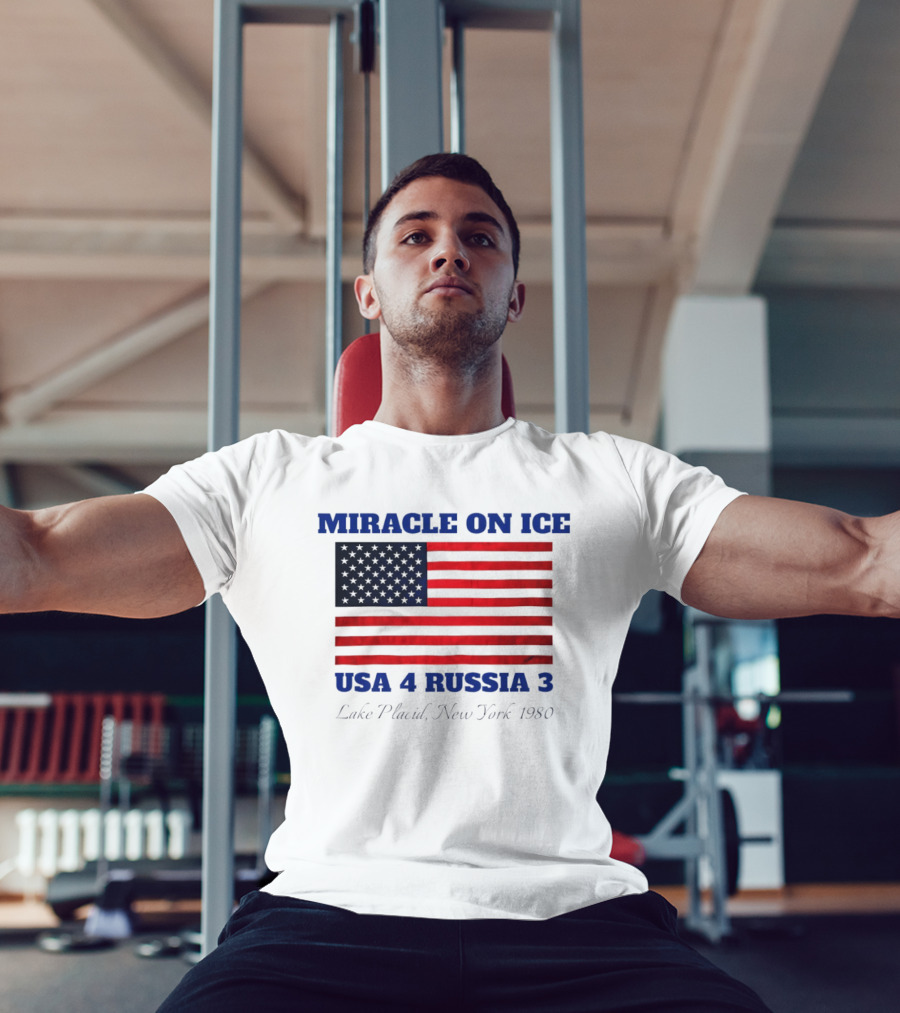 Miracle On Ice USA 4 Russia 3 American Flag Lake Placid New York 1980 Olympic 2026 Milano Cortina T-Shirt
