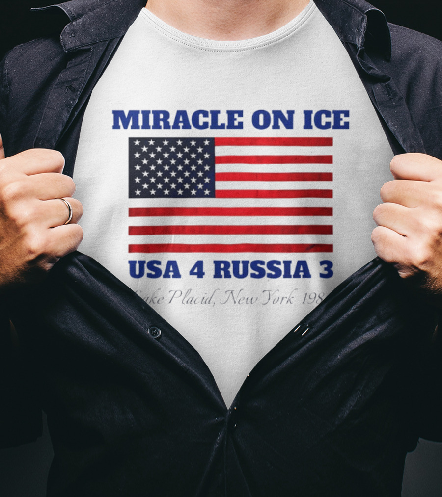 Miracle On Ice USA 4 Russia 3 American Flag Lake Placid New York 1980 Olympic 2026 Milano Cortina T-Shirt