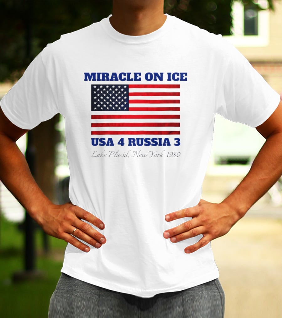 Miracle On Ice USA 4 Russia 3 American Flag Lake Placid New York 1980 Olympic 2026 Milano Cortina T-Shirt