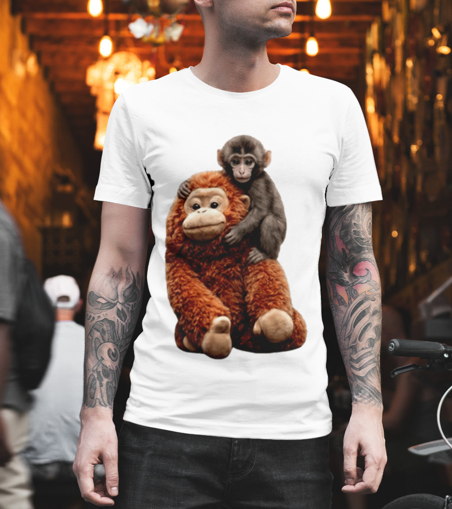 Monkey Punch Plush Toy And Baby Monkey Cuddling Image T-Shirt