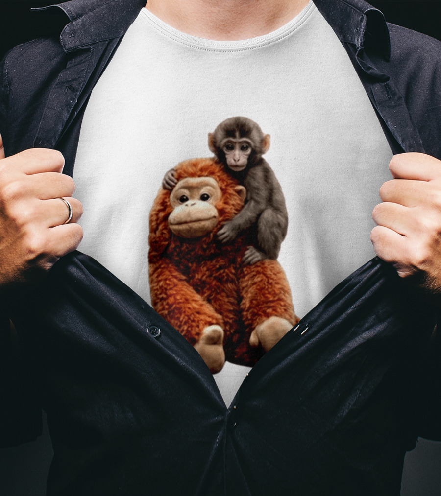 Monkey Punch Plush Toy And Baby Monkey Cuddling Image T-Shirt