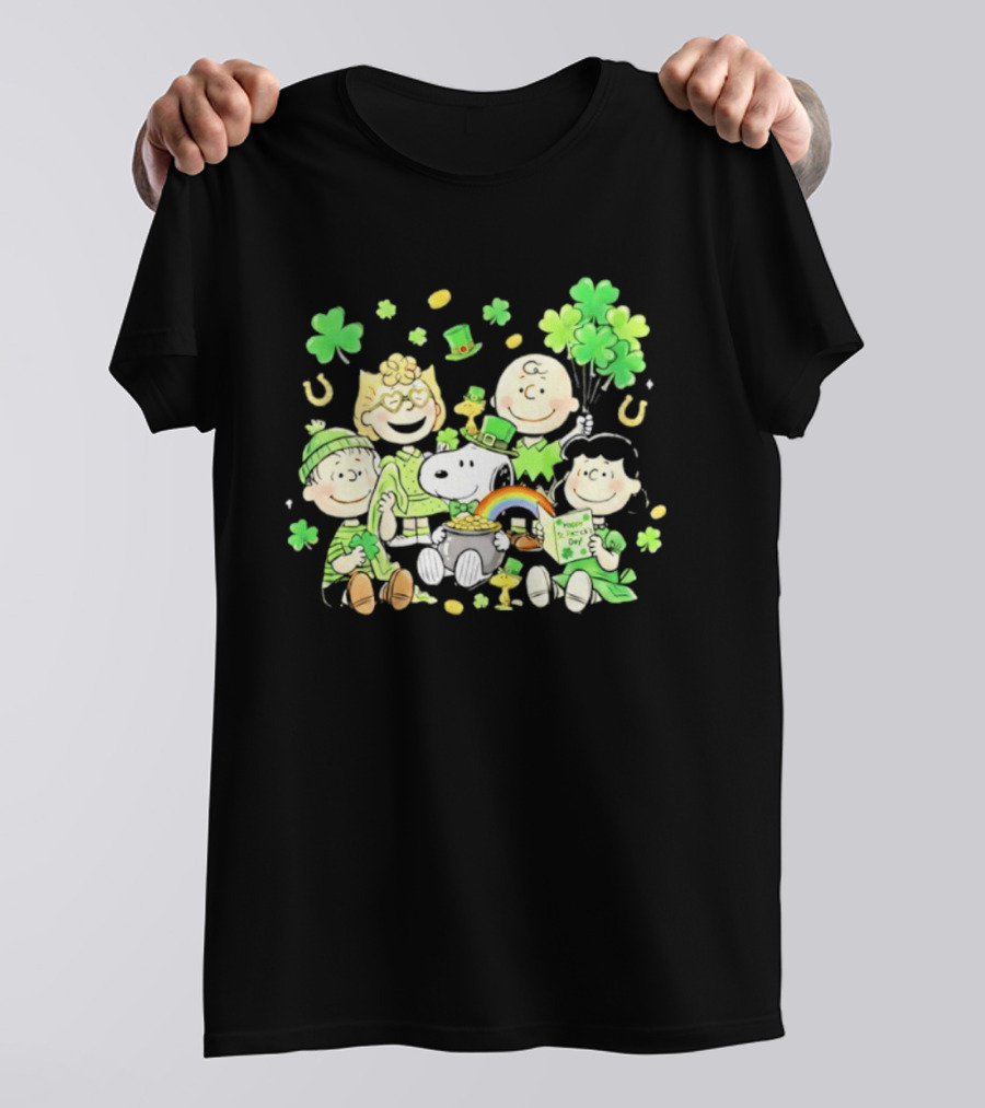 St. Patrick's Day Peanuts Snoopy And Friends With Shamrocks Horseshoes And Rainbow T-Shirt