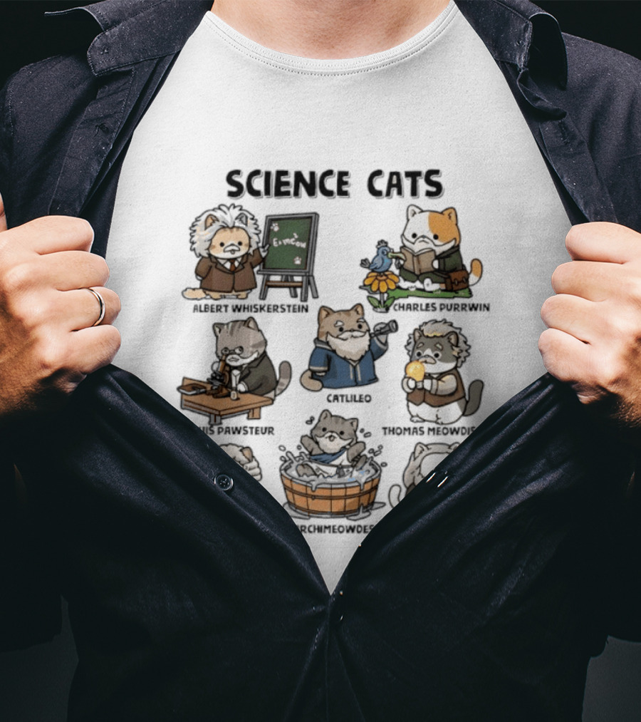 Science Cats Einstein Galileo Hypurrnicus Curieos Purrnicus Newton Hisshopper Tesla Furraday Hisskampf T-Shirt