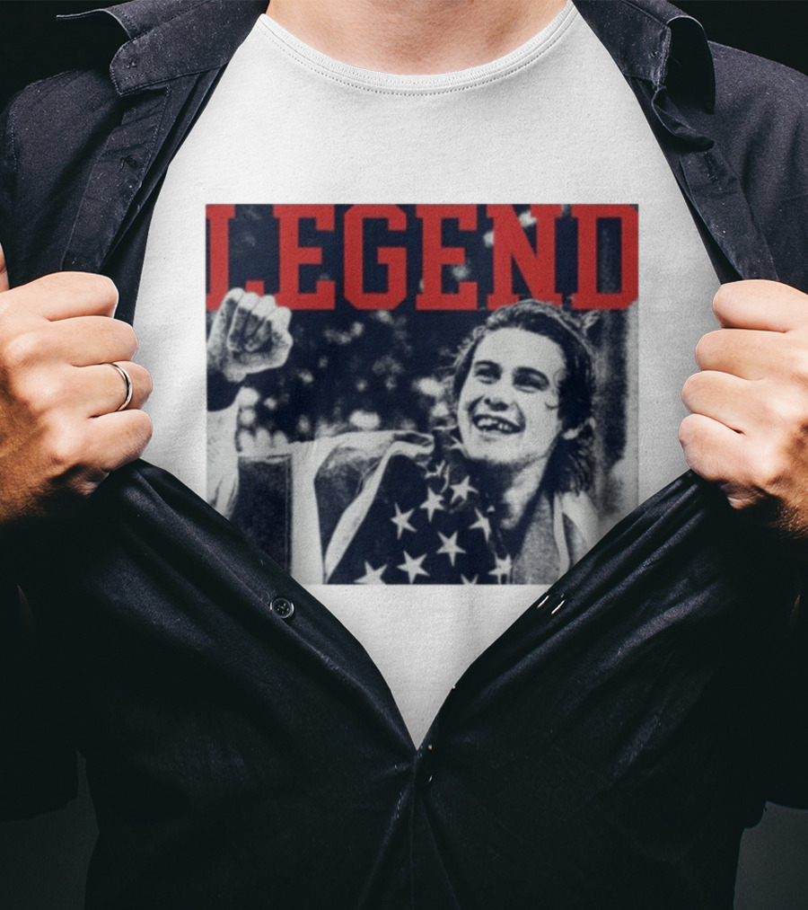 The Ice Sacrifice Jack Hughes Legend Fist Raised American Flag T-Shirt
